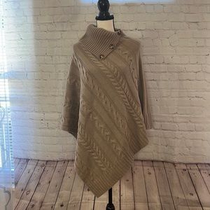 ANNA & AVA Cable Knit Sweater Poncho with Buttons
